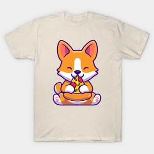 Cute Corgi Dog Eating Pizza T-Shirt